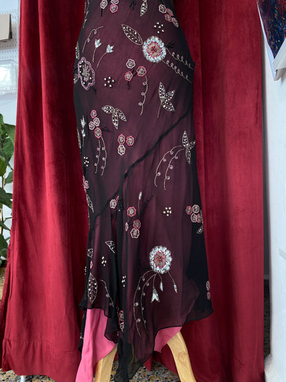 100% silk Brand new black with pink sequin gown 🖤