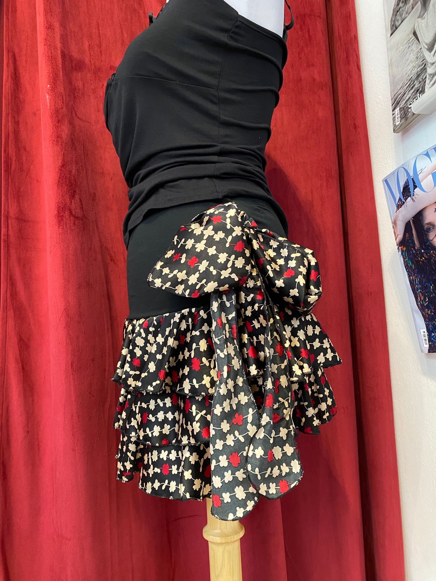 Brand new black ruffled mini satin  skirt