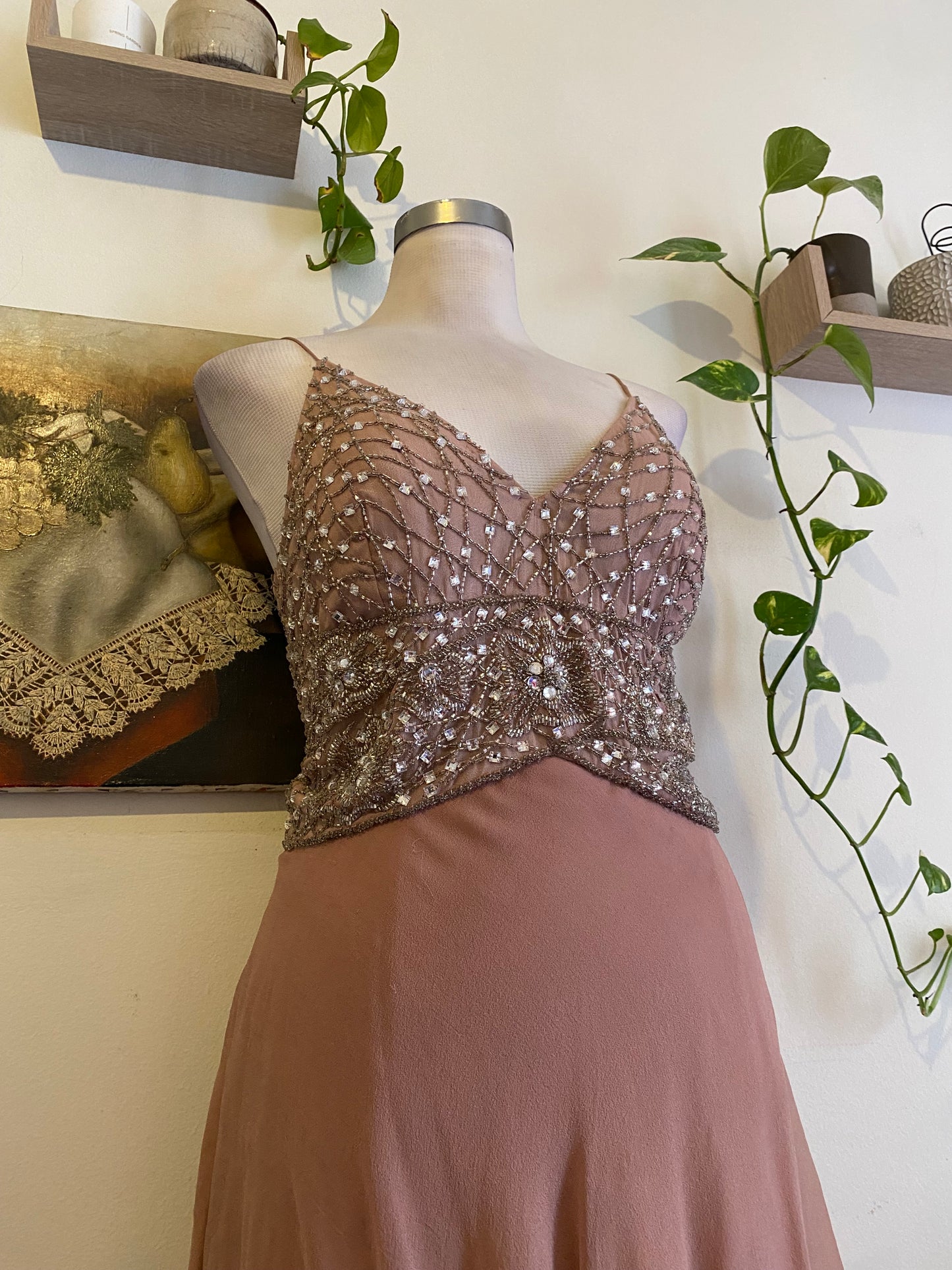 100% silk brand new handbeaded pink dress