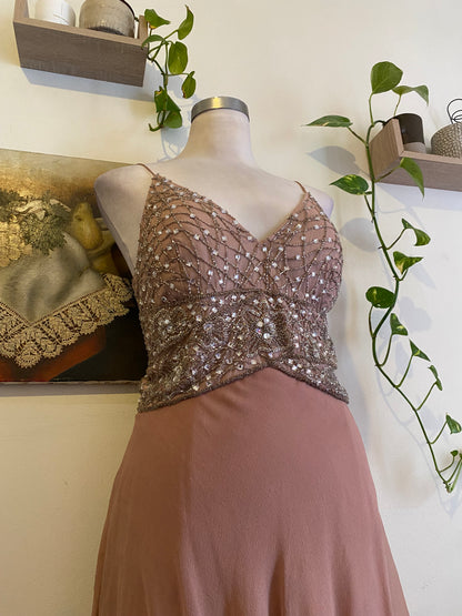 100% silk brand new handbeaded pink dress