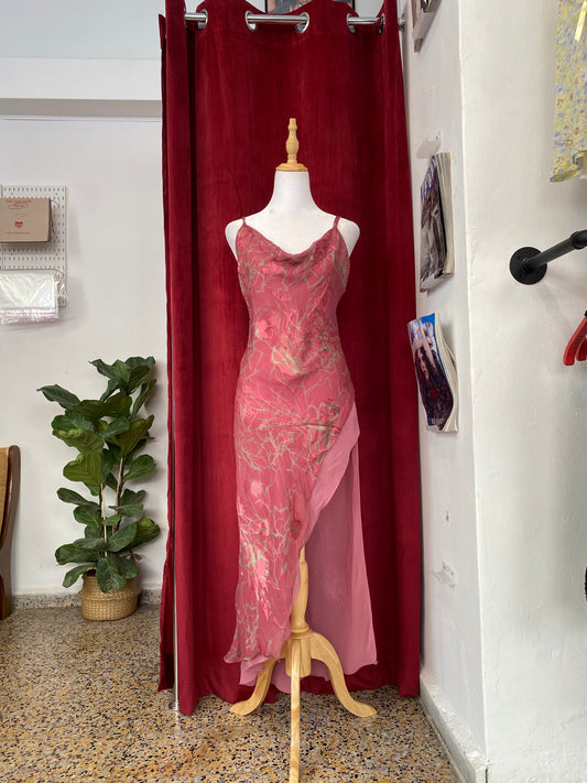 Silk rose petal high slit gown