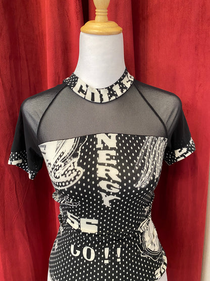 Brand new black graphic shirt with see through details