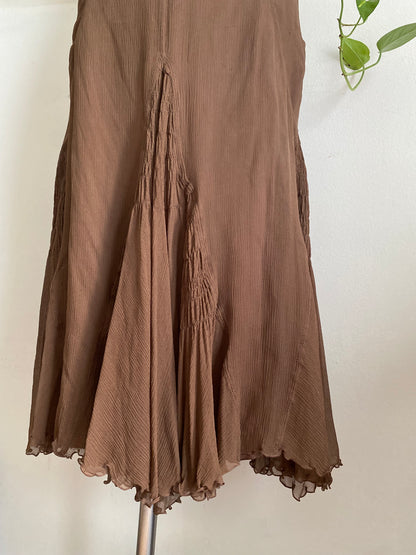 100% silk brown maxi ruffled skirt