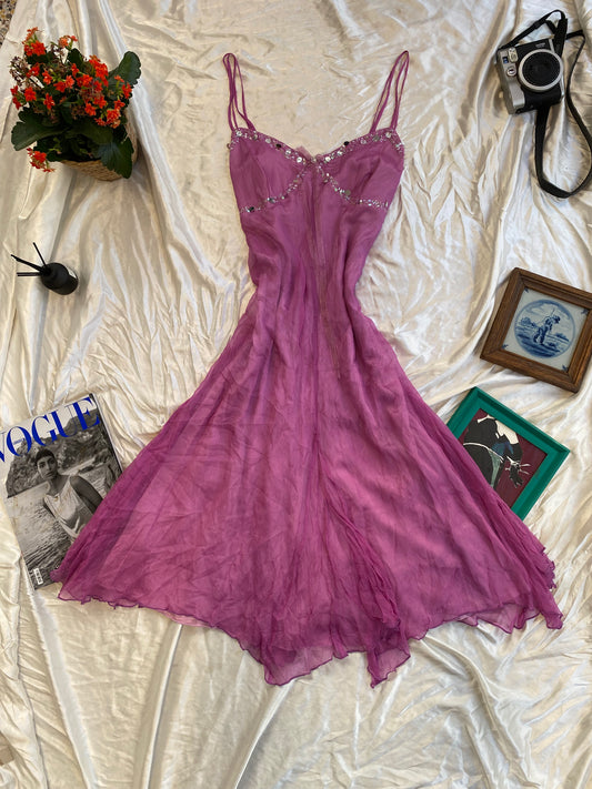 100% silk pink dress with sequin details all over