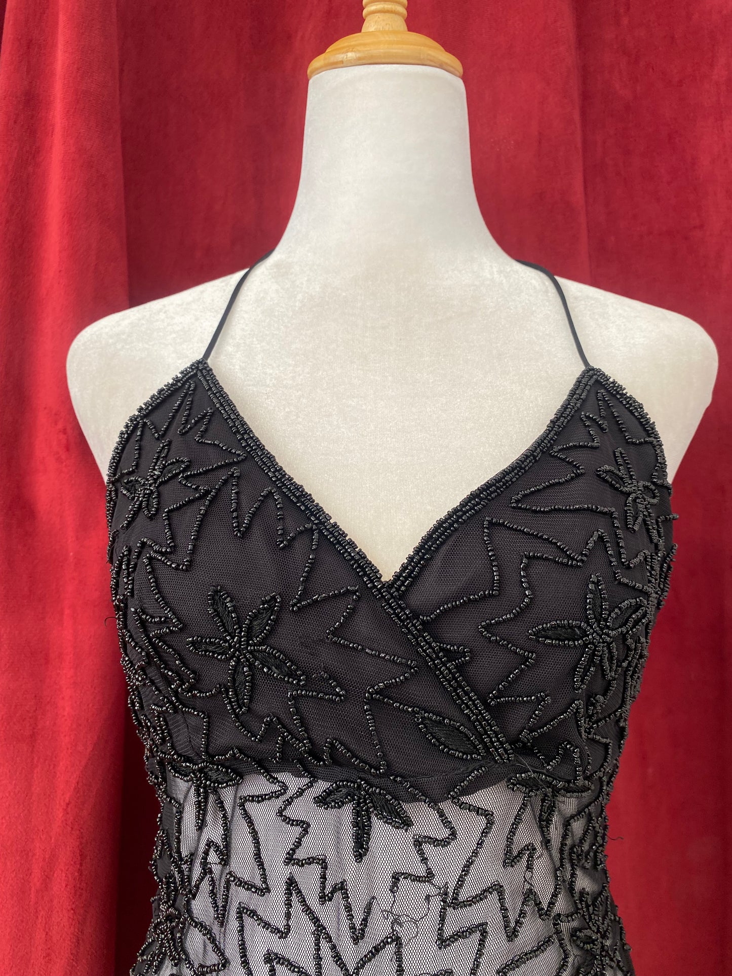 Black handbeaded open back top