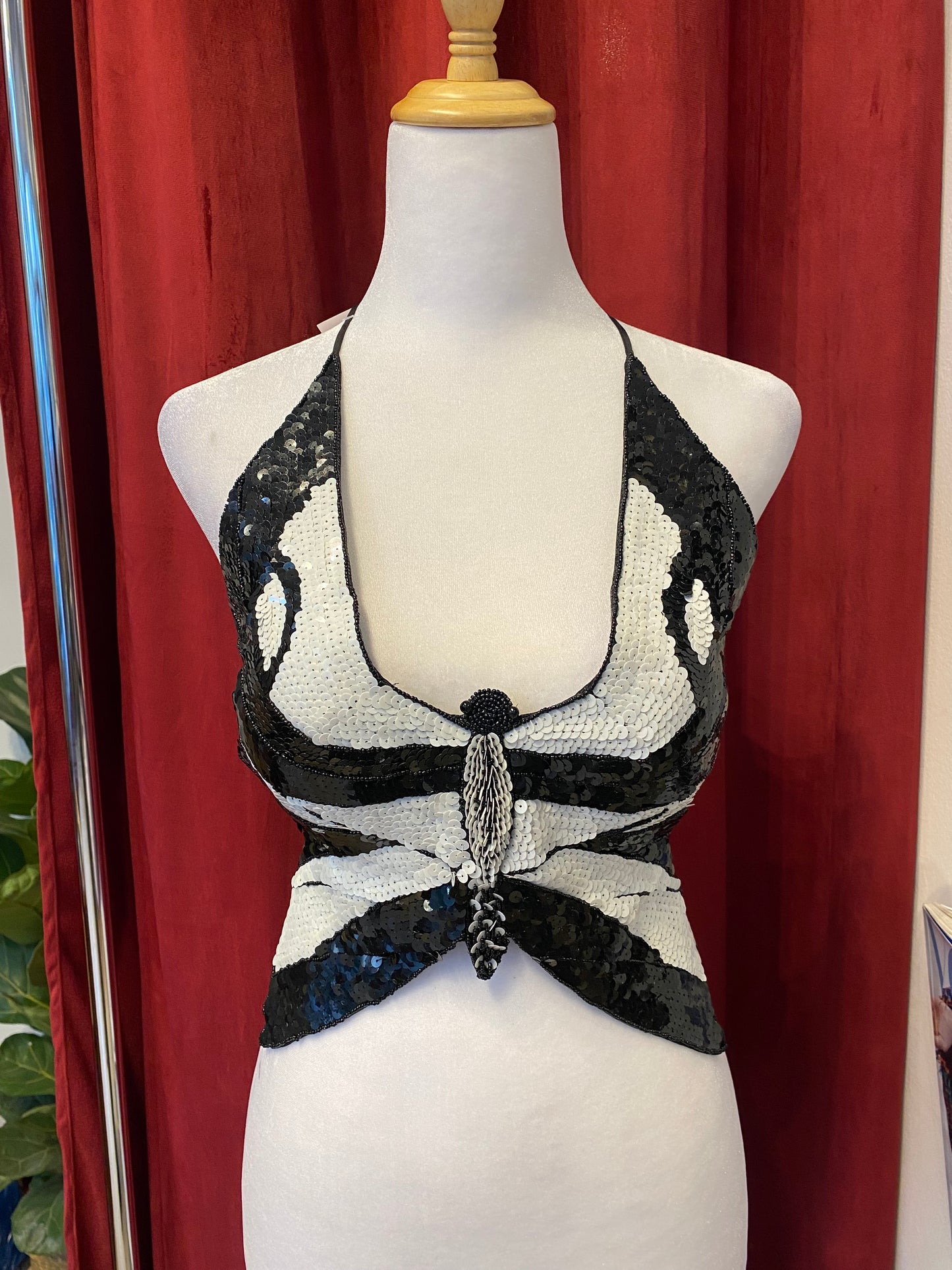 Butterfly y2k top with sequin details and open back