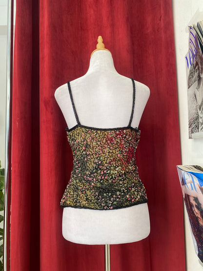 100% silk handbeaded top 🦚