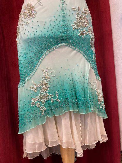 100% silk turquoise all over sequin ruffled dress🧚