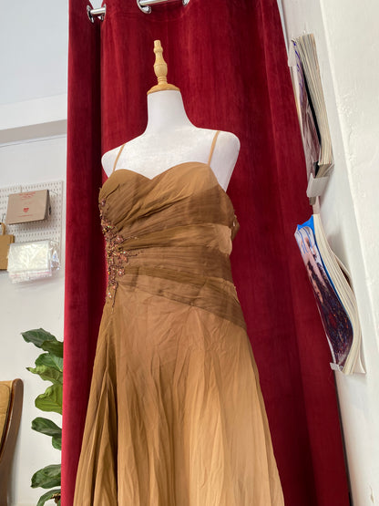 100% silk forest brown sequindress gown