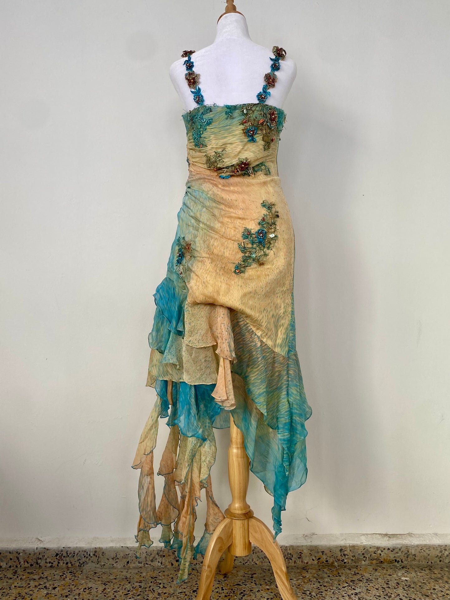 100% silk brand new fairy gown with all over handbeaded details