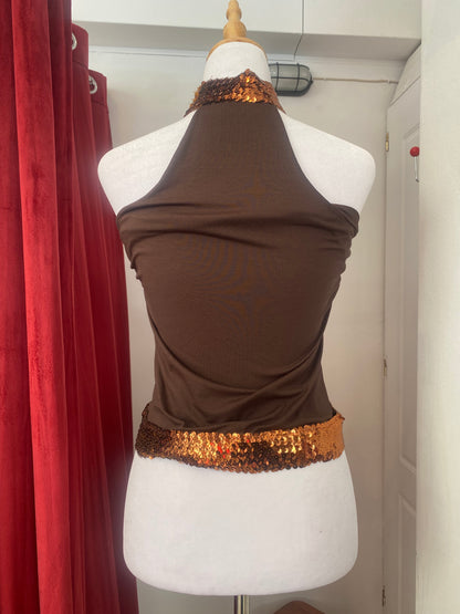 Brand new brown halter top with sequin details