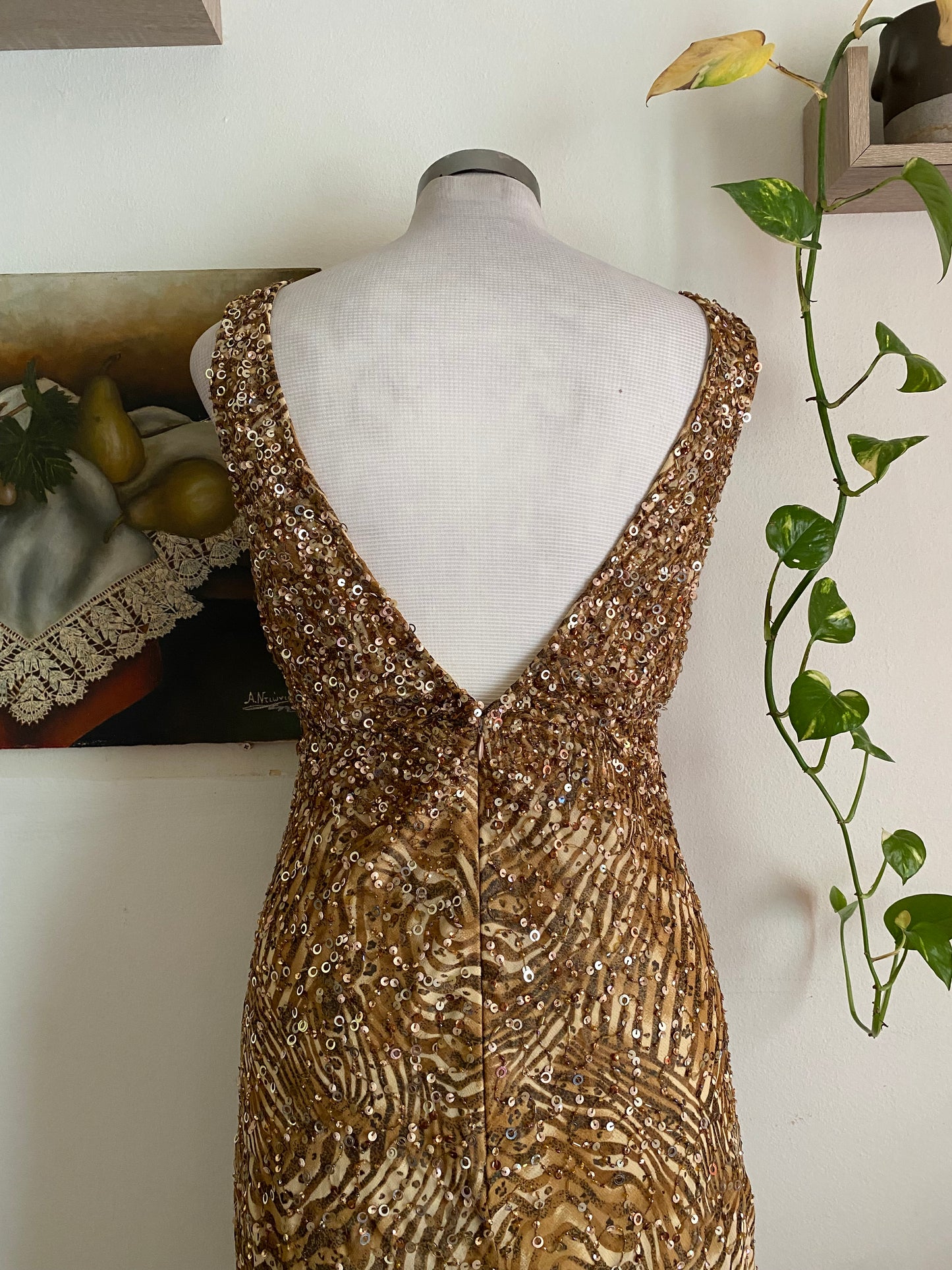 100% silk mini all over handbeaded gown