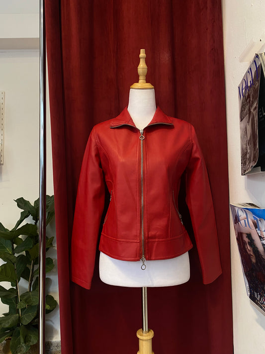 Vegan leather rich red biker jacket 🔥