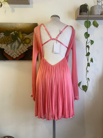 Brand new haute couture silk net mini pink dress