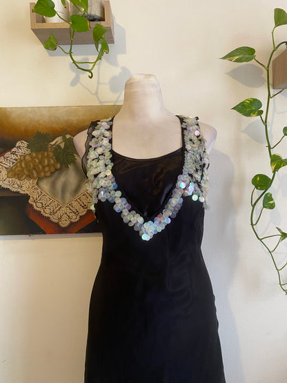 100% silk brand new black 2 piece dress with sequin details
