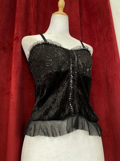 Black y2k velvet sequin top ♟️