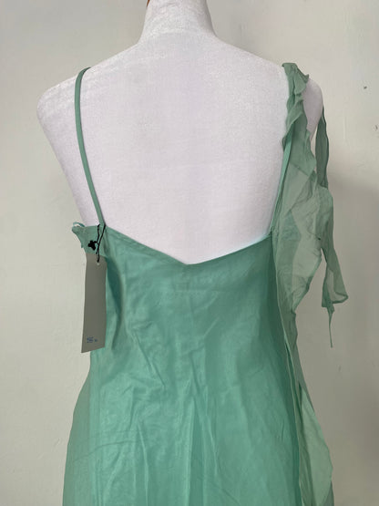 100% silk brand new light turquoise dress with all over handbeaded details