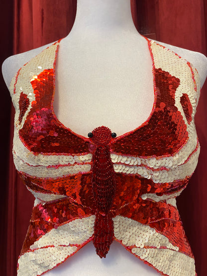 Butterfly y2k top with sequin details and open back