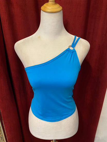 One shoulder deep blue summer top 🦋