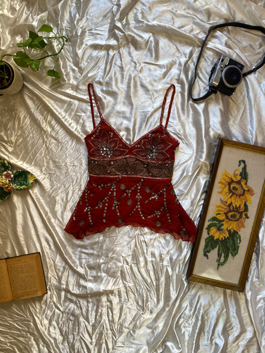 100%silk handbeaded top