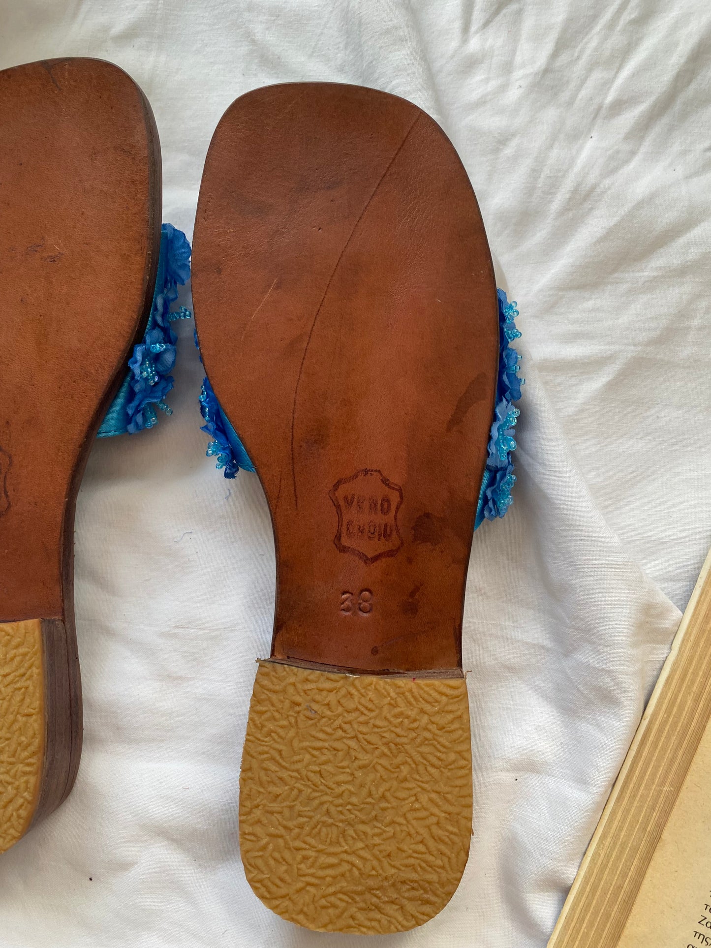 Brand new vintage blue flower sandals