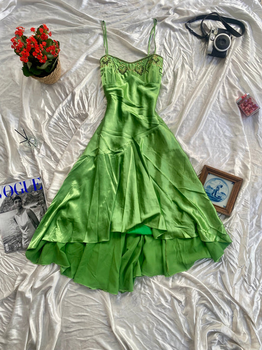 Brand new satin dress with sequin details