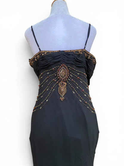 100% silk black handbeaded gown