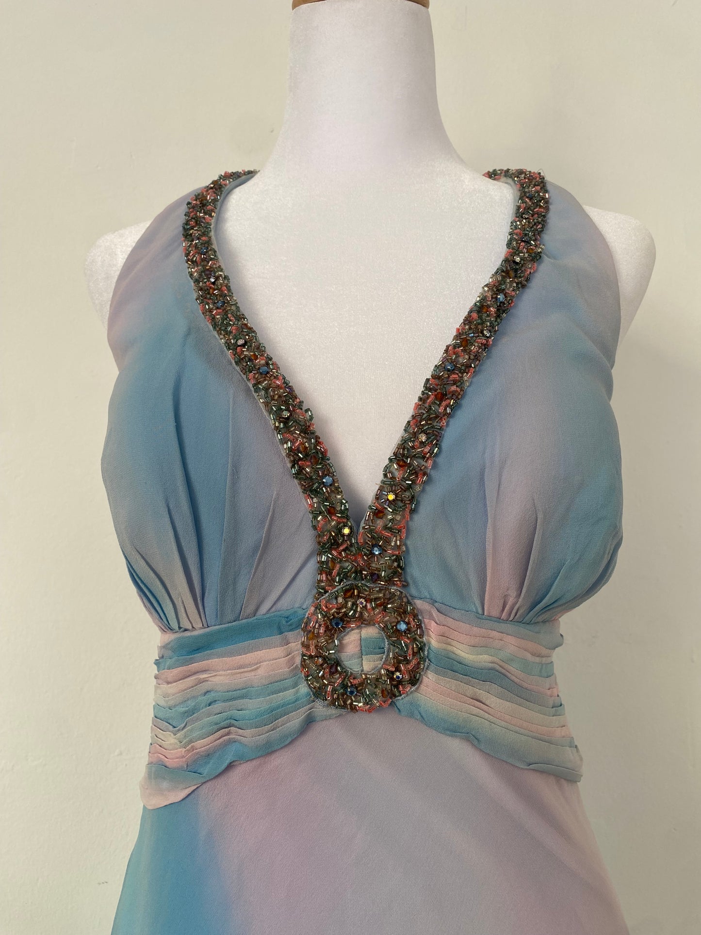 100% silk brand new all over handbeaded one of a kind gown