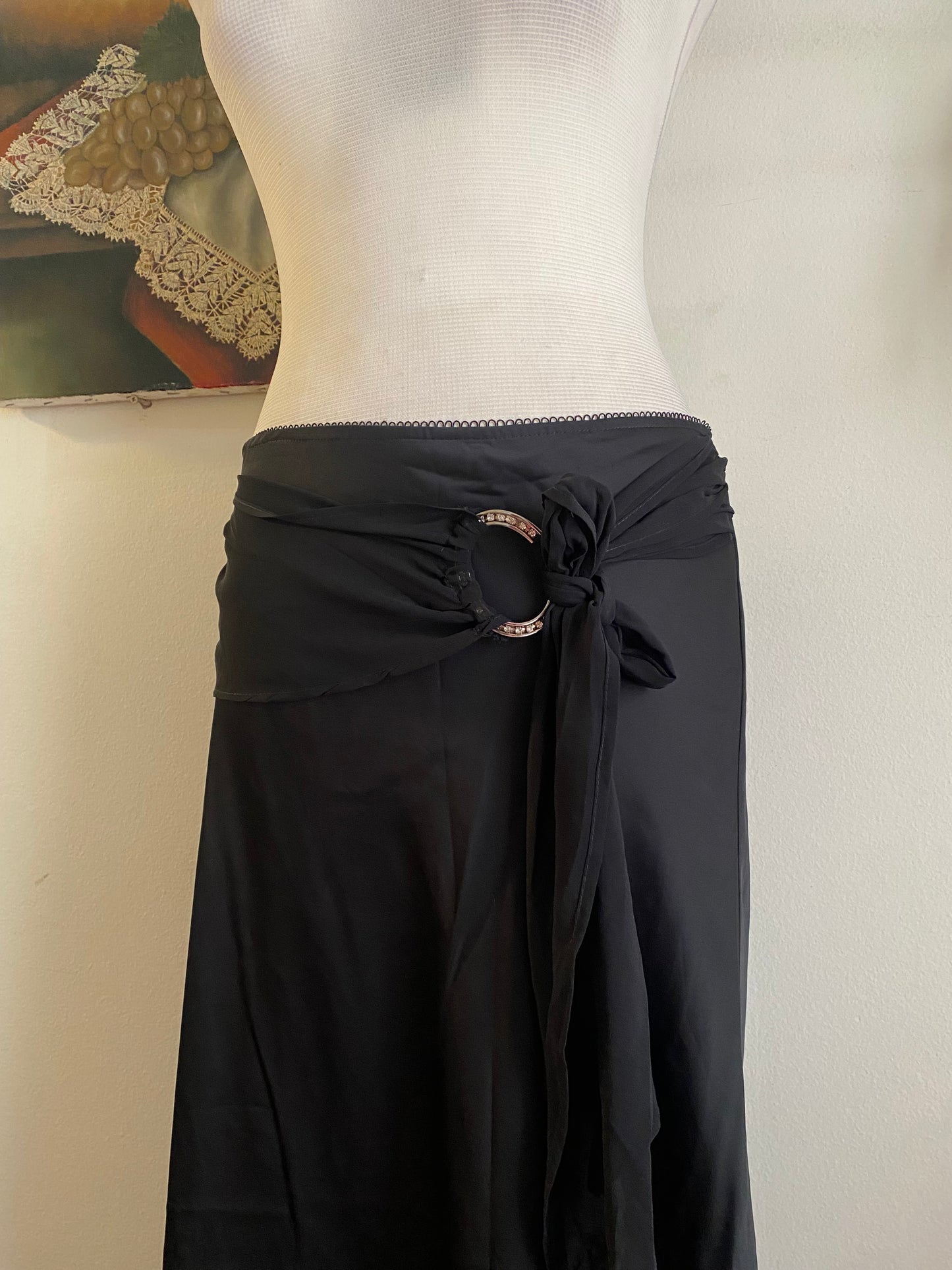 Brand new black satin skirt with buckle detail