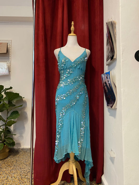 100% silk baby blue all over sequin mermaid gown 🦋