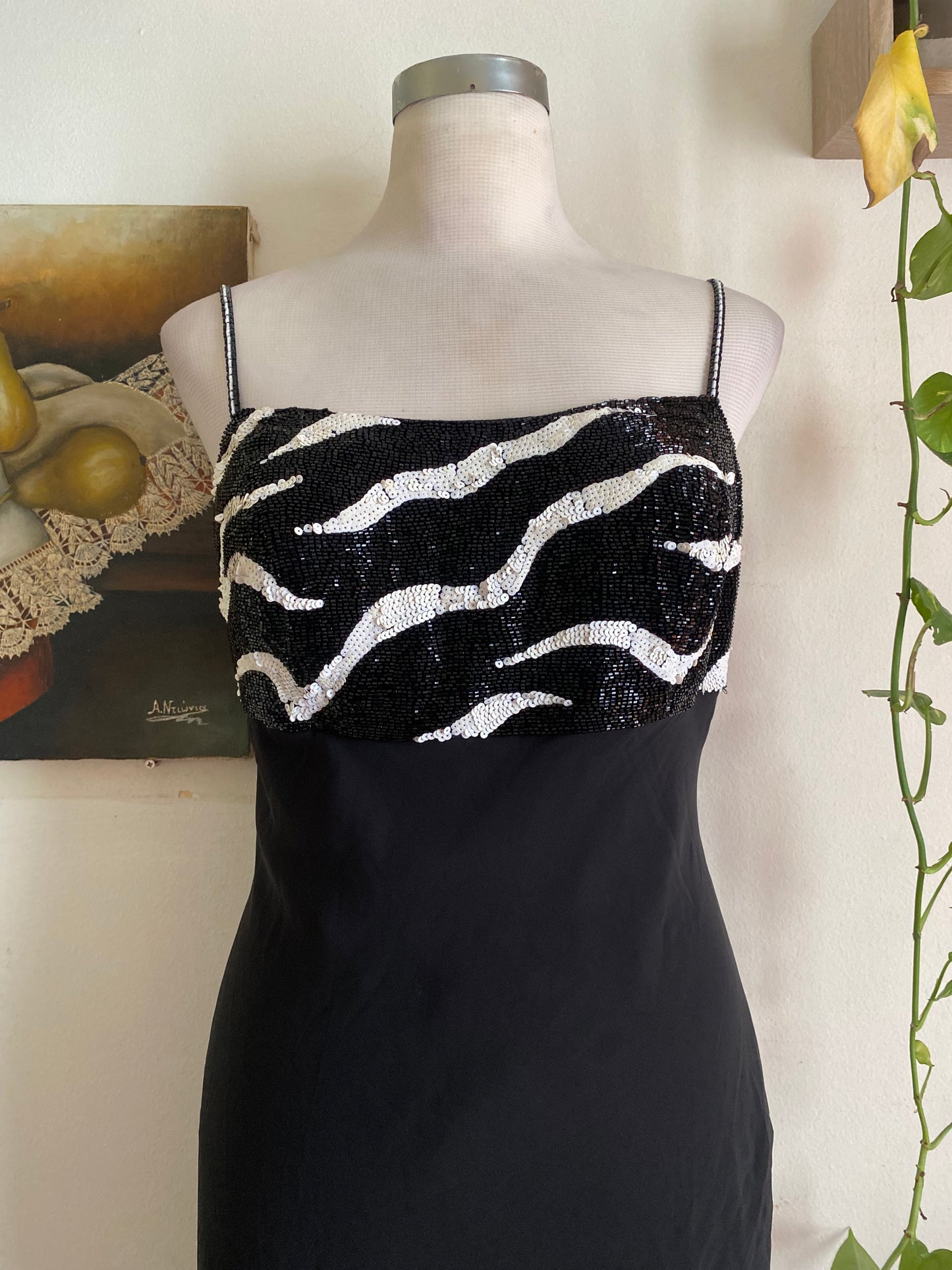 Handbeaded maxi black gown