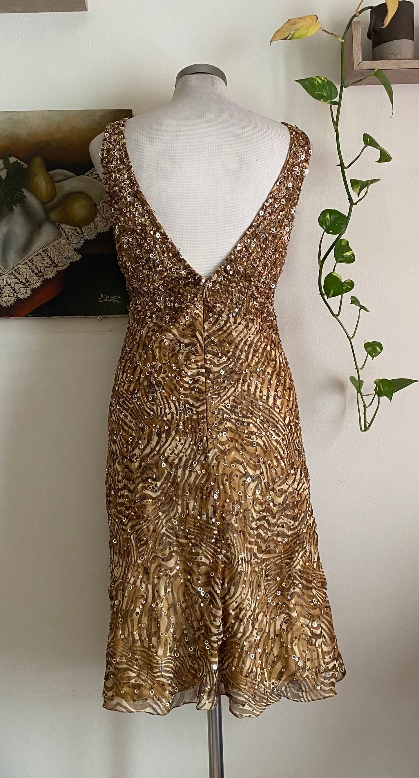 100% silk mini all over handbeaded gown