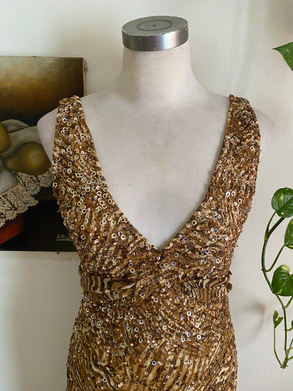 100% silk mini all over handbeaded gown