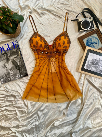 100% silk brand new orange handbeaded summer top 🧡