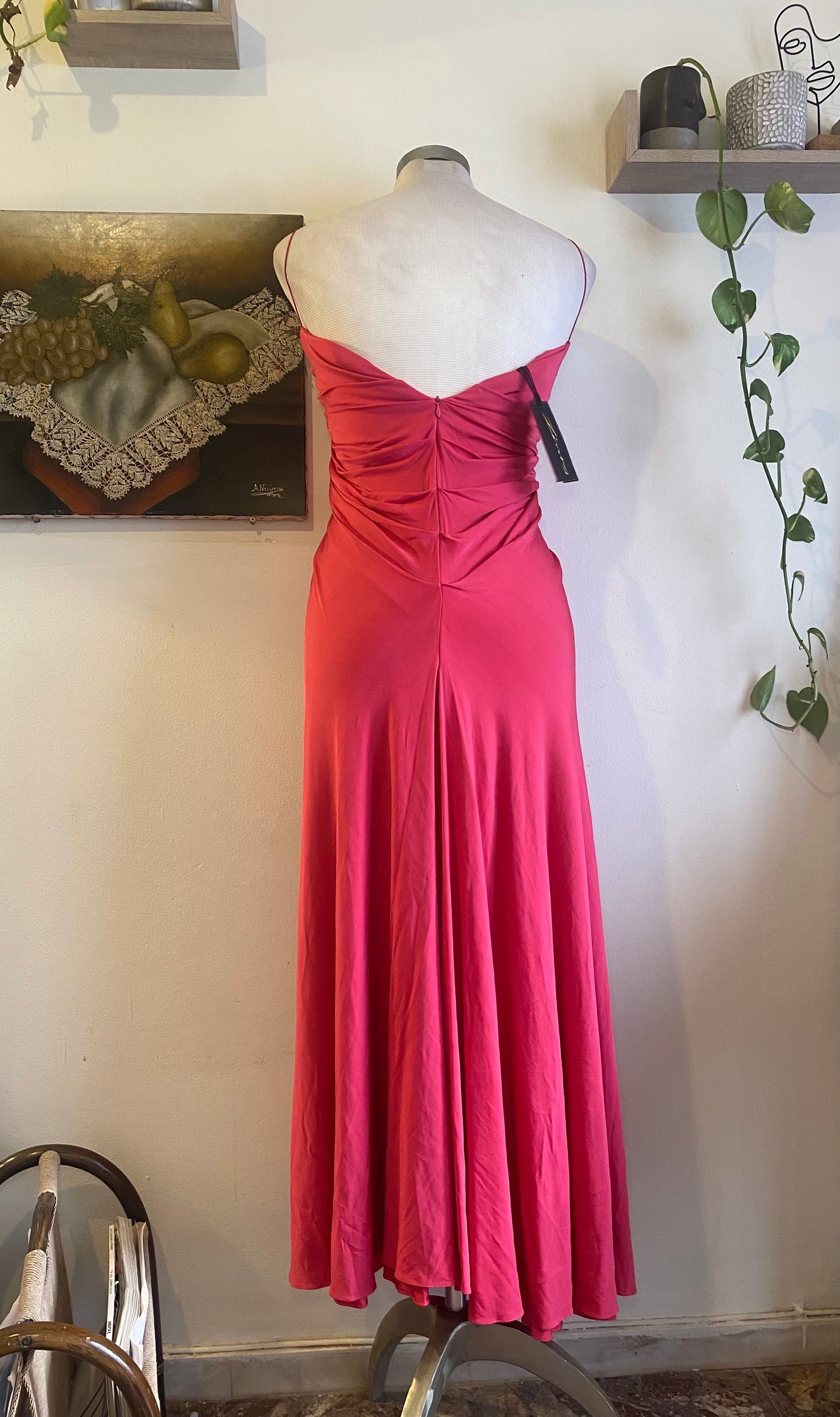 Brand new haute couture high slit pink rushed up dres