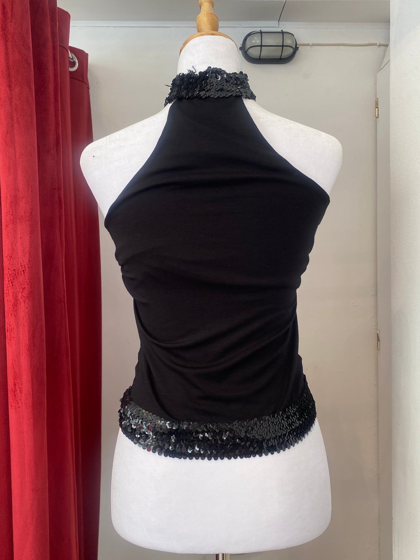 Brand new black halter top with sequin details