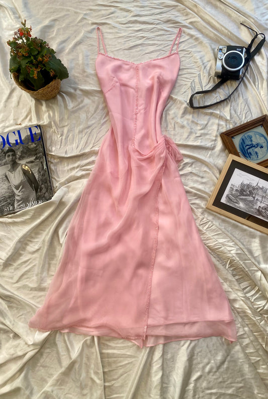 Bubblegum pink sequin chiffon gown