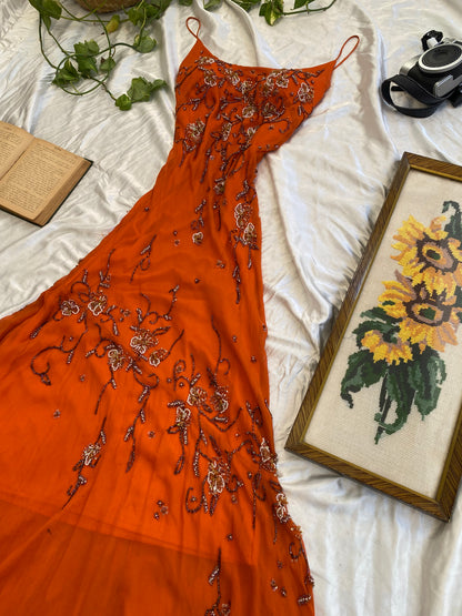 100% silk sunset handbeaded gown 🏵️