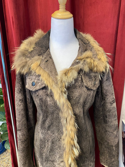 Long brown Afghan coat with vegan fur