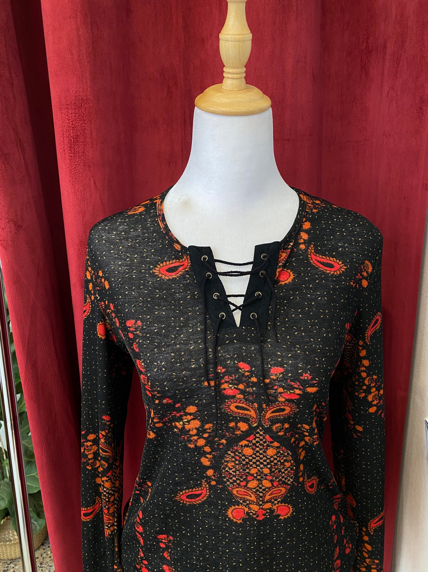 Black lace up multicoloured blouse