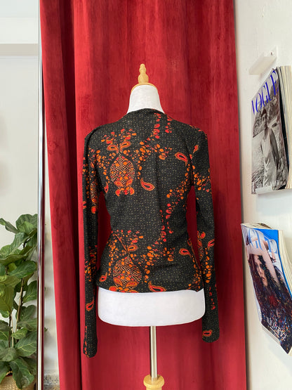 Black lace up multicoloured blouse