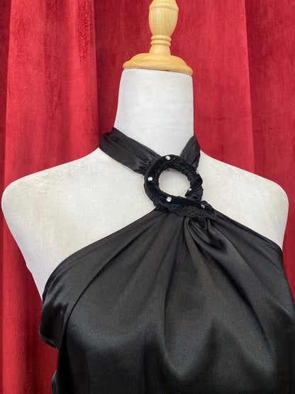 Satin summer halter top with rhinestones🕷️