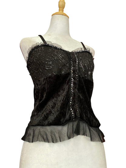 Black y2k velvet sequin top ♟️
