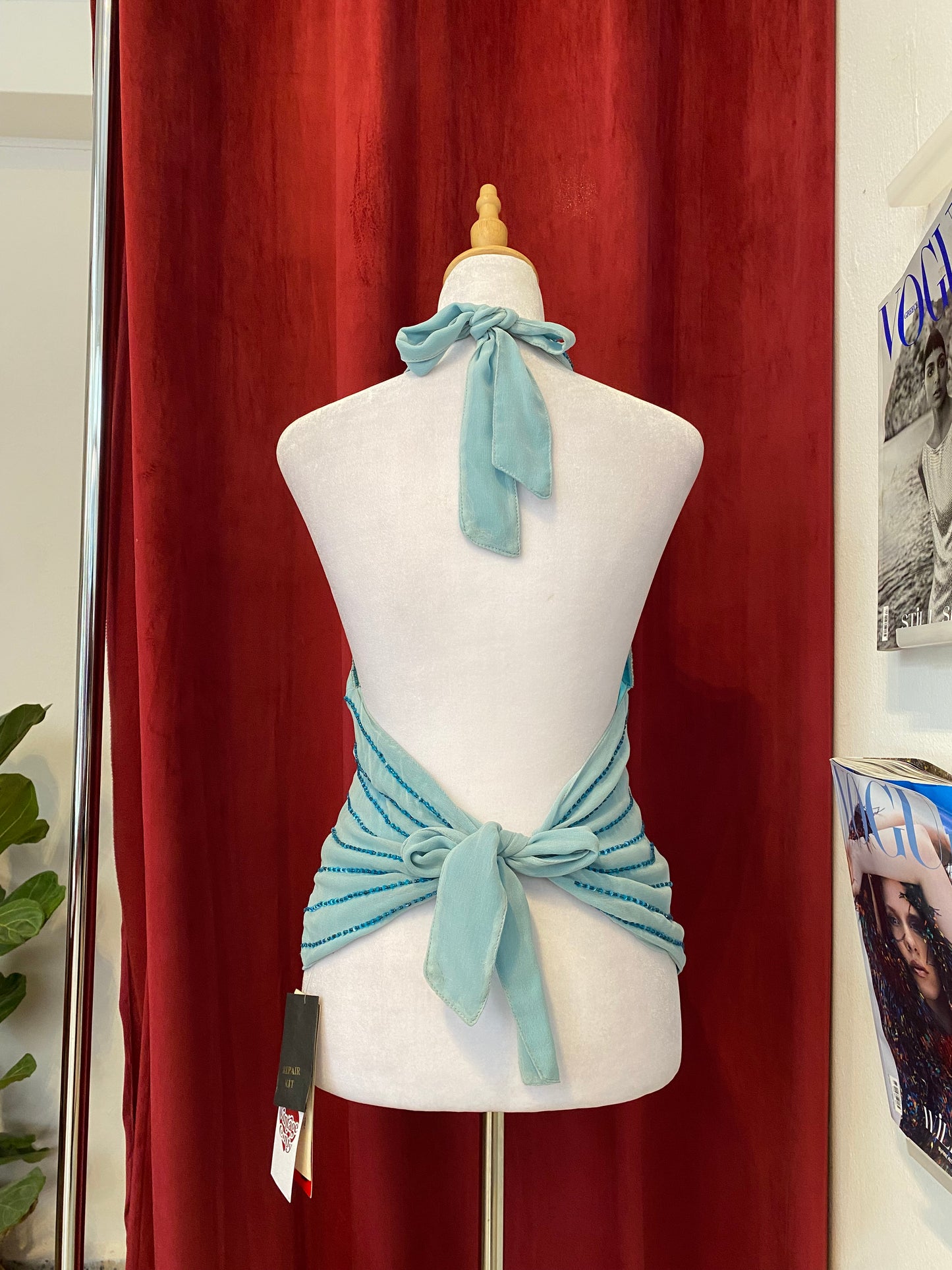 100% silk brand new baby blue open back top 🦋