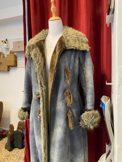 Long blue Afghan coat with vegan fur