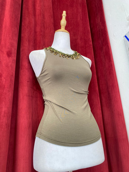 Khaki sequin crop top ✨