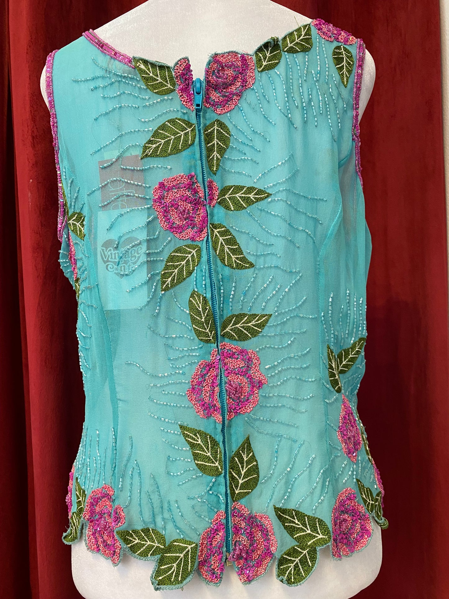 100% silk brand new aftershock handbeaded top 💙