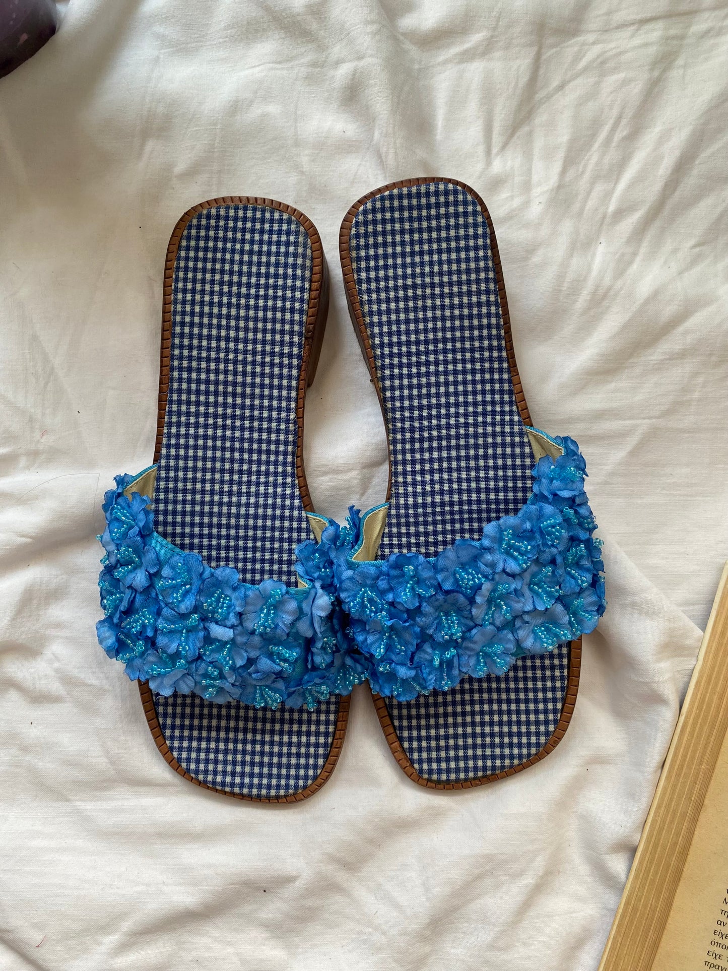 Brand new vintage blue flower sandals