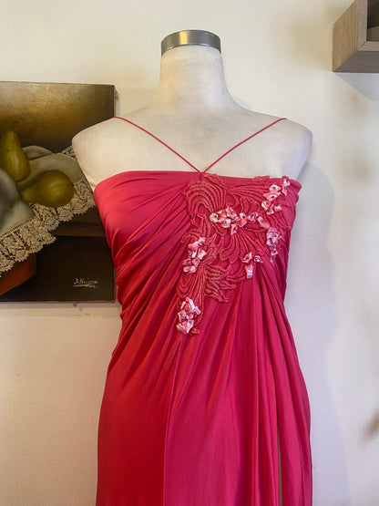 Brand new haute couture high slit pink rushed up dres