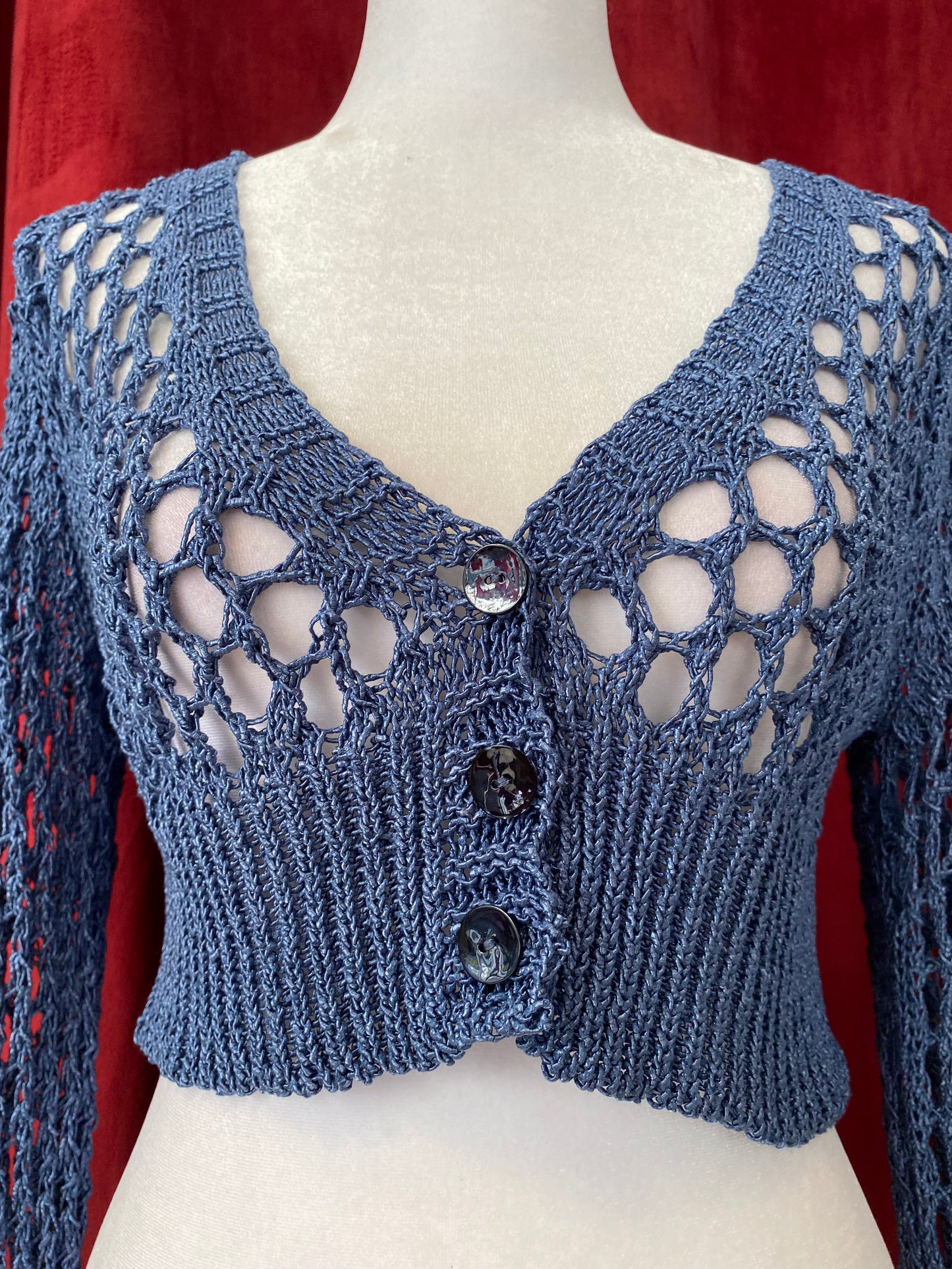 Crochet blue cardigan top